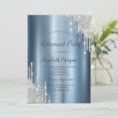 Silver Glitzer Tropfen Blue Metallic Rentierung Einladung (Stehend Vorderseite)