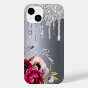 Silver Glitzer Tropfen Blume burgundname Case-Mate iPhone 14 Hülle