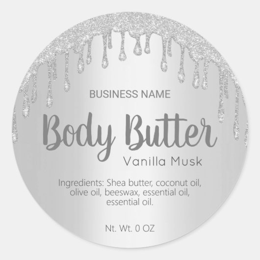 Silver Glitzer Tropfen Body Butter Labels Runder Aufkleber (Vorderseite)