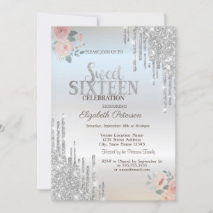 Silver Glitzer Tropfen Boho Rose Silver Sweet 16 Einladung
