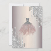 Silver Glitzer Tropfen, Chic Dress Sweet 16 Einladung (Rückseite)