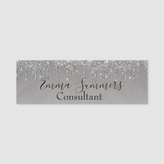 Silver Glitzer Tropfen Custom Consultant Namensschild (Vorderseite)