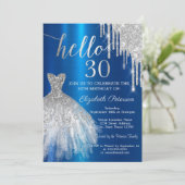 Silver Glitzer Tropfen Dress Blue Metallic 30. Einladung (Stehend Vorderseite)
