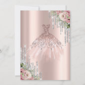 Silver Glitzer Tropfen, Dress Blume Sweet 16 Einladung (Rückseite)