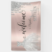 Silver Glitzer Tropfen, Dress Rose Gold Sweet 16 Banner (Vertikal)