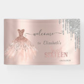 Silver Glitzer Tropfen, Dress Rose Gold Sweet 16 Banner (Horizontal)