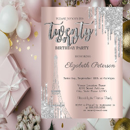 Silver Glitzer Tropfen, Eiffelturm 21. Geburtstag Einladung