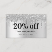 Silver Glitzer Tropfen Elegantes QL-Business Rabattkarte (Vorderseite)