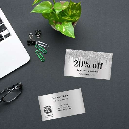 Silver Glitzer Tropfen Elegantes QL-Business Rabattkarte