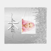 Silver Glitzer Tropfen Foto Monogramm Fleecedecke (Vorderseite (Horizontal))