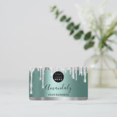 Silver Glitzer Tropfen Frame Qr-Logo Aquamarin grü Visitenkarte (Stehend Vorderseite)