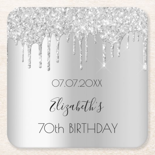 Silver Glitzer Tropfen Geburtstag Rechteckiger Pappuntersetzer (Vorderseite)