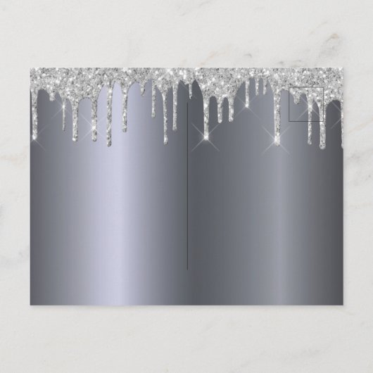 Silver Glitzer Tropfen Glam Brautdusche Einladung Postkarte (Rückseite)