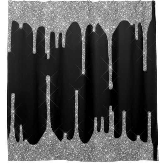 Silver Glitzer Tropfen Glam Sparkle Anpassen Duschvorhang (Vorderseite)
