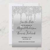 Silver Glitzer Tropfen Glam Trendy Save the Date (Vorderseite)