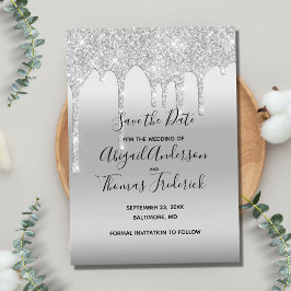 Silver Glitzer Tropfen Glam Trendy Save the Date