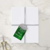 Silver Glitzer Tropfen Green Foil Frohe Weihnachte Geschenkanhänger (Mit Garn)