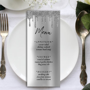 Silver Glitzer Tropfen Hochzeitsempfang Menükarte