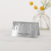 Silver Glitzer Tropfen Hochzeitsempfang Platzkarte (Rückseite)