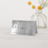 Silver Glitzer Tropfen Hochzeitsempfang Platzkarte (Vorderseite)