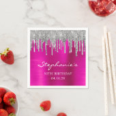 Silver Glitzer Tropfen Hot Pink 50. Geburtstag Serviette (Beispiel)