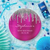 Silver Glitzer Tropfen Hot Pink Foil 50. Geburtsta Pappteller (Party)