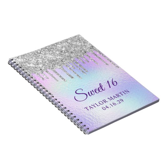 Silver Glitzer Tropfen Iridescent Sweet 16 Guest Notizblock (Rechte Seite)