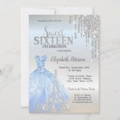 Silver Glitzer Tropfen, Kleid, Eiffelturm Sweet 16 Einladung (Vorderseite)