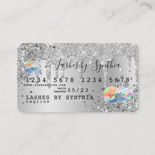 Silver Glitzer Tropfen Kreditkarte Hologramm hinzu Visitenkarte (Vorderseite)