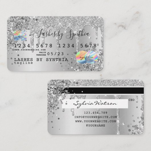 Silver Glitzer Tropfen Kreditkarte Hologramm hinzu Visitenkarte (Vorne/Hinten)