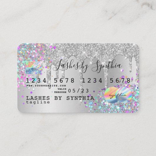 Silver Glitzer Tropfen Kreditkarte Hologramm hinzu Visitenkarte (Vorderseite)