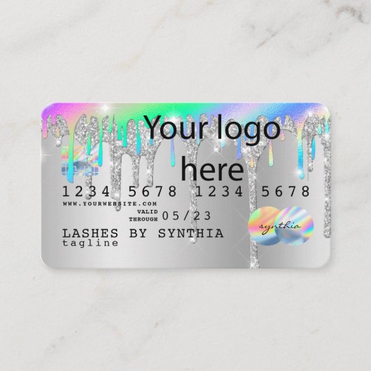 Silver Glitzer Tropfen Kreditkarte Hologramm hinzu Visitenkarte (Vorderseite)