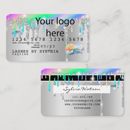 Silver Glitzer Tropfen Kreditkarte Hologramm hinzu Visitenkarte (Vorne/Hinten)