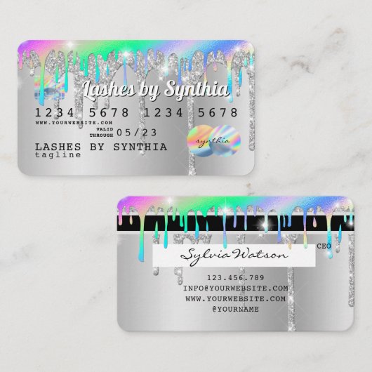 Silver Glitzer Tropfen Kreditkarte Hologramm hinzu Visitenkarte (Vorne/Hinten)