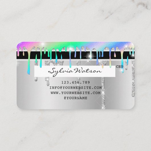 Silver Glitzer Tropfen Kreditkarte Hologramm hinzu Visitenkarte (Rückseite)