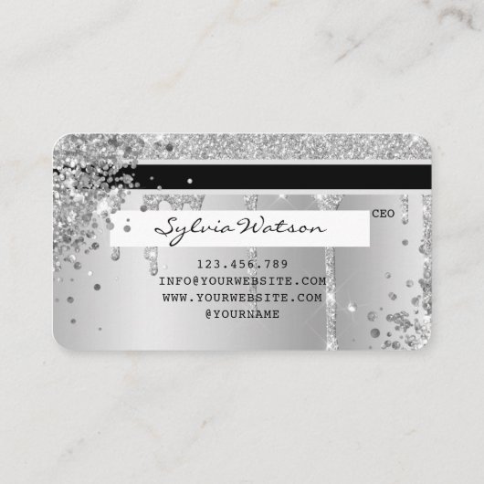 Silver Glitzer Tropfen Kreditkarte Hologramm hinzu Visitenkarte (Rückseite)