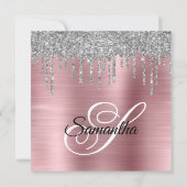 Silver Glitzer Tropfen Light Pink Foil 40. Geburts Einladung (Rückseite)