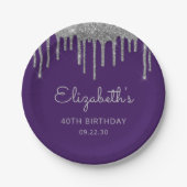Silver Glitzer Tropfen Lila 40. Geburtstag Party Pappteller (Vorderseite)