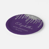 Silver Glitzer Tropfen Lila 40. Geburtstag Party Pappteller (Schrägansicht)