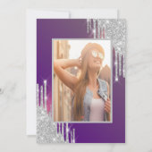 Silver Glitzer Tropfen Lila Foto 75. Geburtstag Einladung (Rückseite)