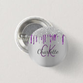 Silver Glitzer Tropfen lila Name für eine Monogram Button (Vorne & Hinten)