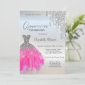 Silver Glitzer Tropfen, Luxuskleid Quinceanera Einladung (Stehend Vorderseite)