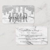 Silver Glitzer Tropfen Marble Hair Stylist Visitenkarte (Vorne/Hinten)