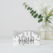 Silver Glitzer Tropfen Marble Hair Stylist Visitenkarte (Stehend Vorderseite)