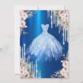 Silver Glitzer Tropfen, Metallic Blue Dress Blume Einladung (Rückseite)