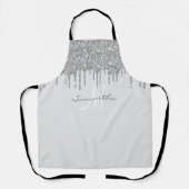 Silver Glitzer Tropfen Metallic Personalisiert Schürze (Vorderseite)