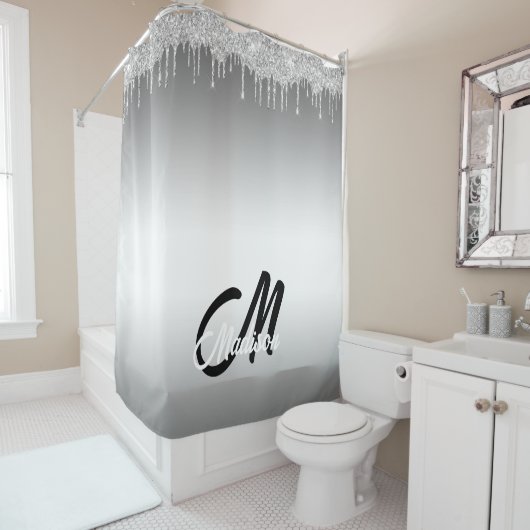 Silver Glitzer Tropfen Monogram Sparkle Niedlich G Duschvorhang (Beispiel)