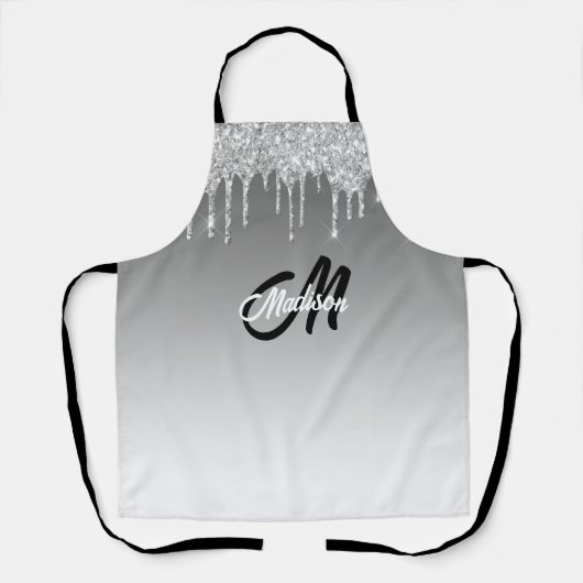 Silver Glitzer Tropfen Monogram Sparkle Niedlich G Schürze (Vorderseite)