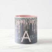 Silver Glitzer Tropfen Monogramm rosa Namensskript Tasse (Zentrum)
