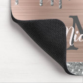 Silver Glitzer Tropfen Pink Metallic Monogramm Mousepad (Ecke)